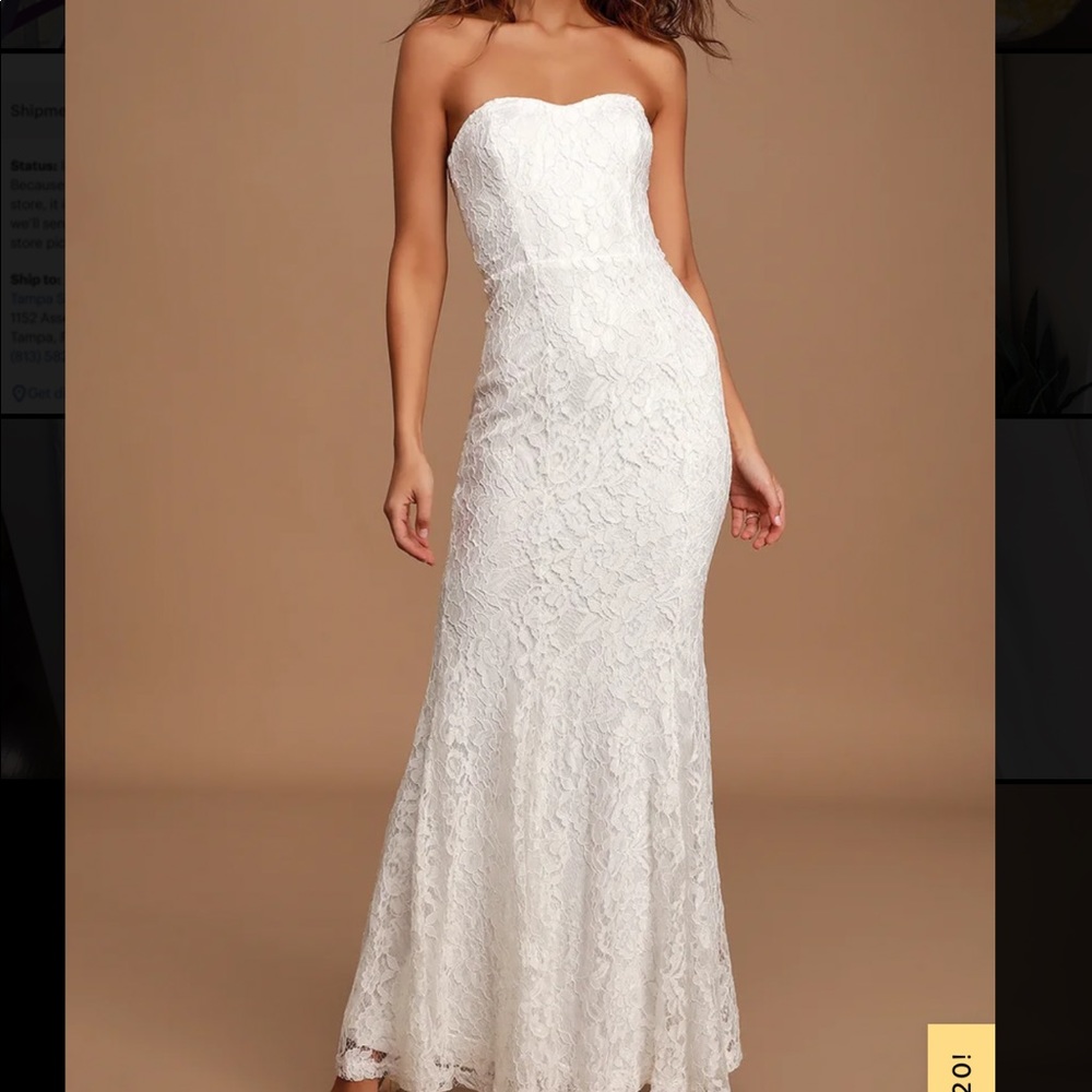 Lulus | Always Be There White Lace Strapless Mermaid Maxi Dress
